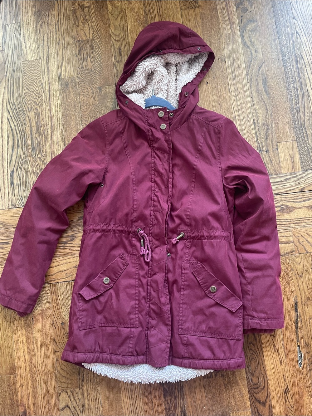 Aeropostale Burgundy Hooded Parka Coat with Sherpa Lining